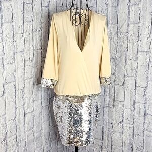 VENUS‎ Silver Sequined Cream Cocktail Dress Size 5